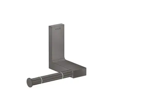 Toilettenpapierhalter in Brushed Black Chrome von AXOR, mit rechteckigem Design und einem zusätzlichen Haltearm. Einrichtungselement für Badezimmer.